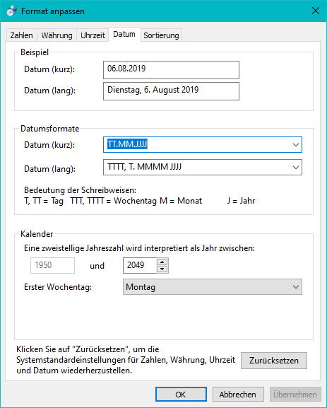 (System) Erster Wochentag