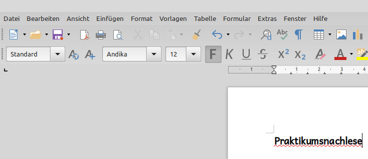 Installierte Schrift in LibreOffice fett markiert.