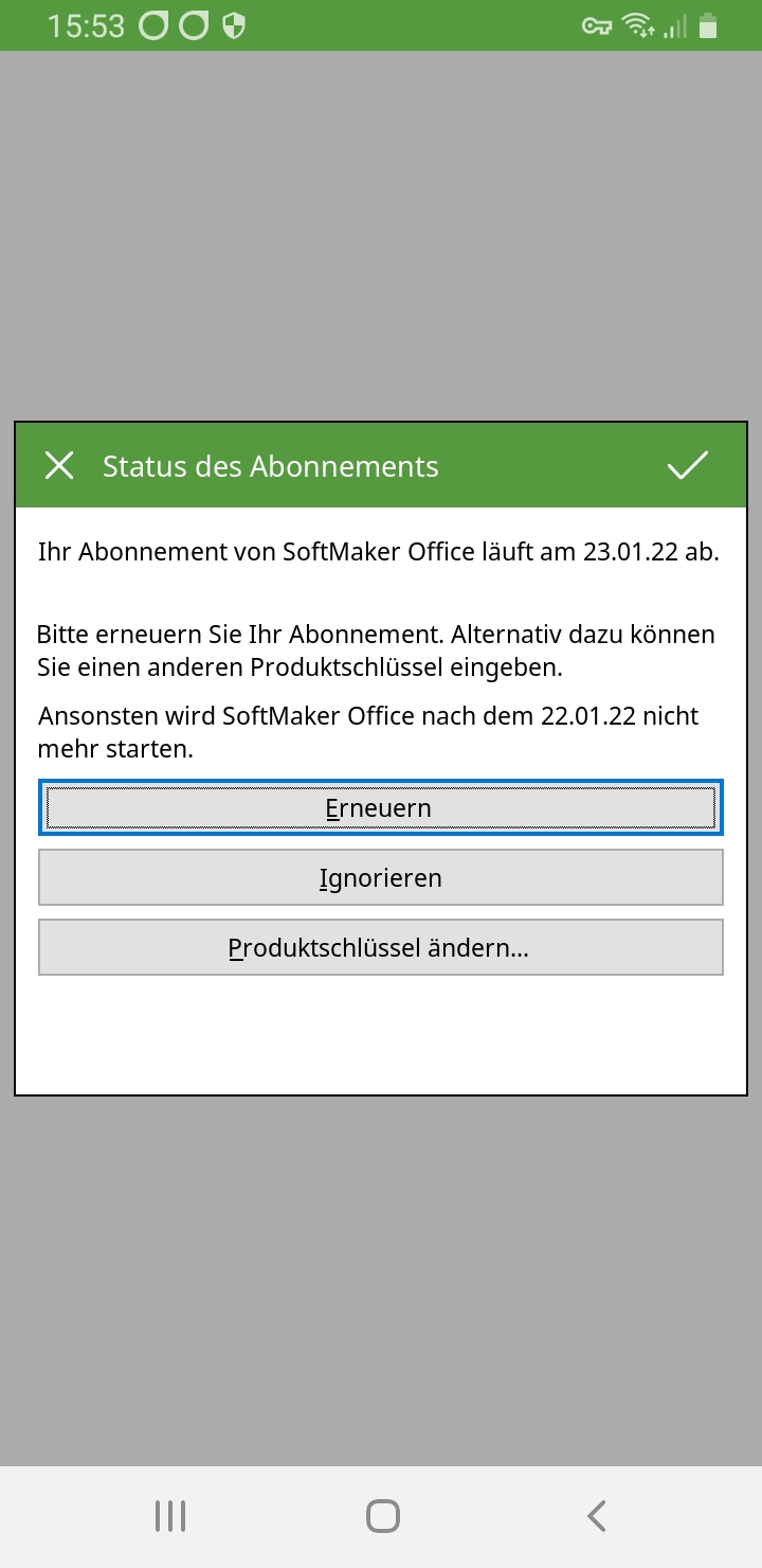 Fenster für Auswahl Produktschlüssel ändern