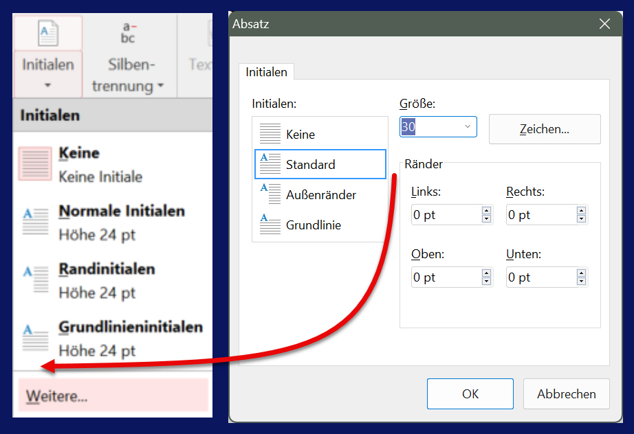 TextMaker - Erweiterung des Untermenüs 'Initialen'.jpg