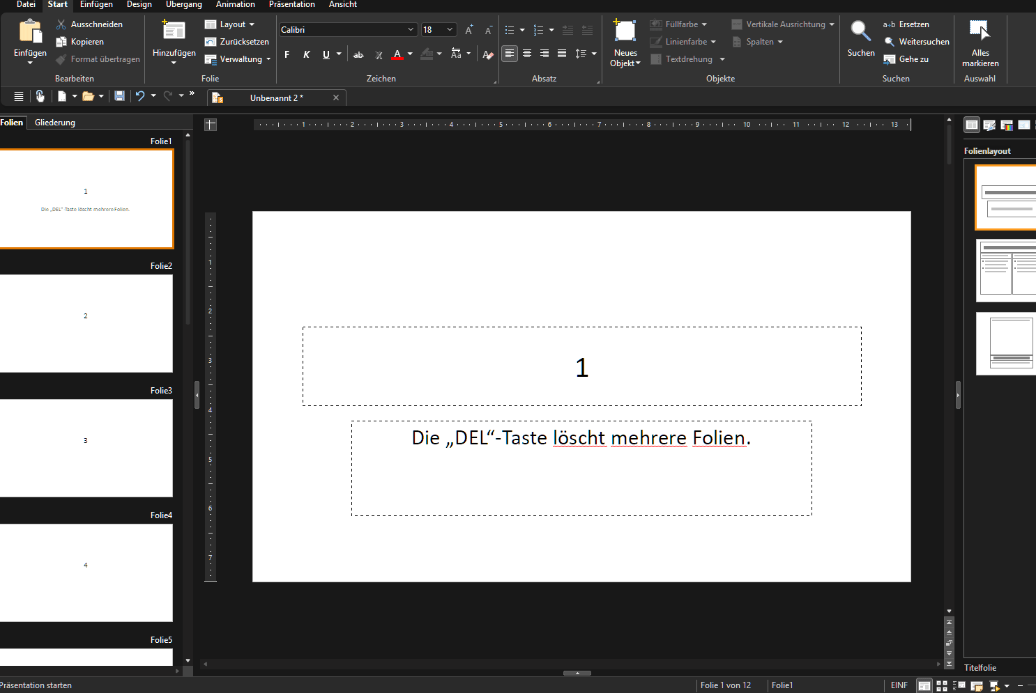 Die „DEL“-Taste löscht mehrere Folien..gif