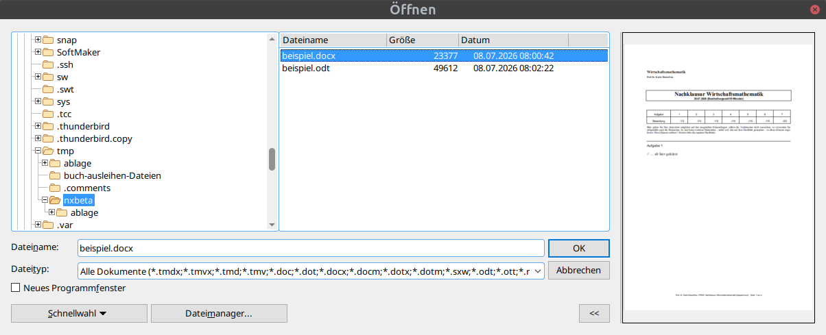 Vorschau der .docx-Datei