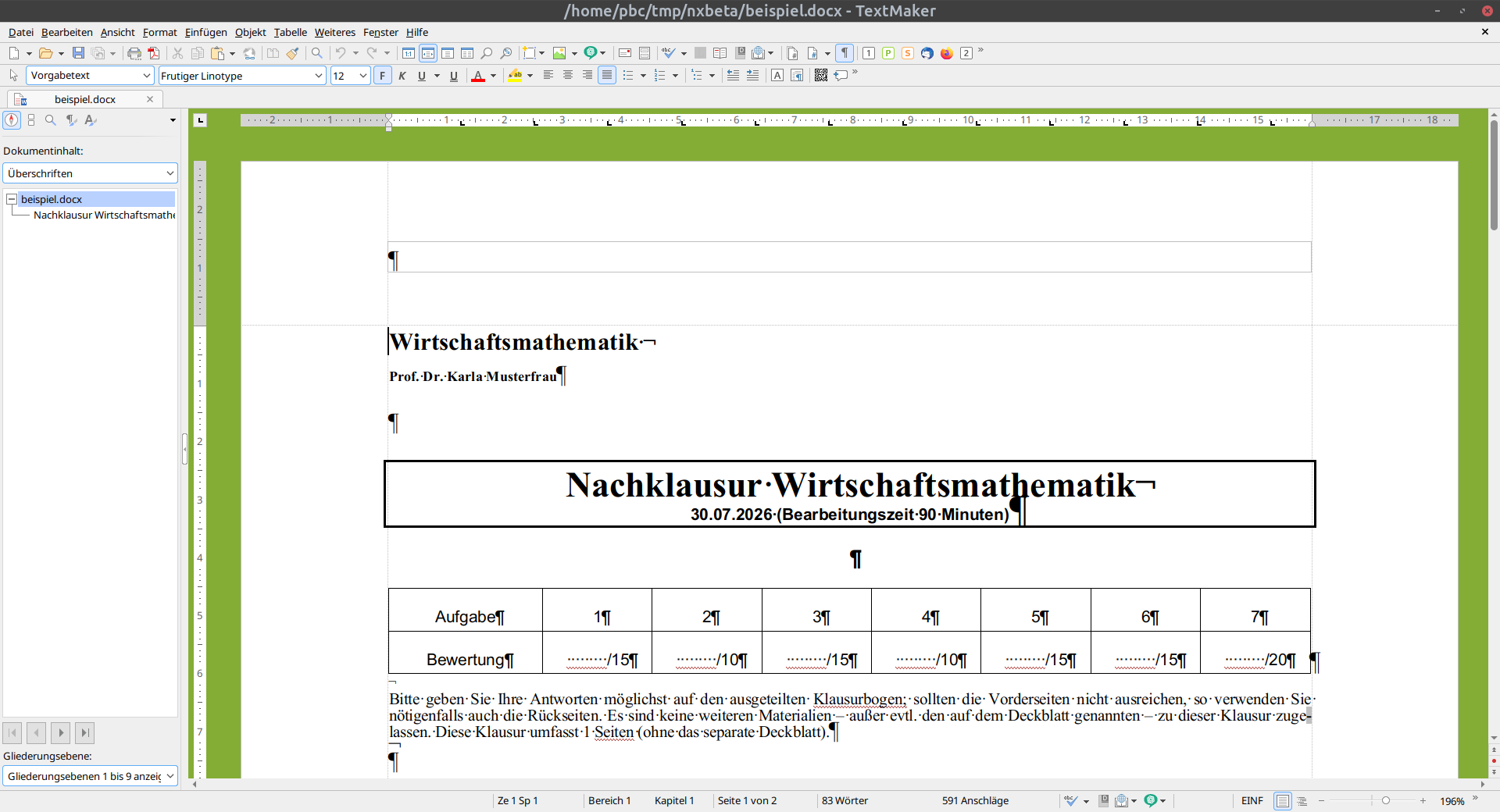 Anzeige der .docx-Datei in TextMaker