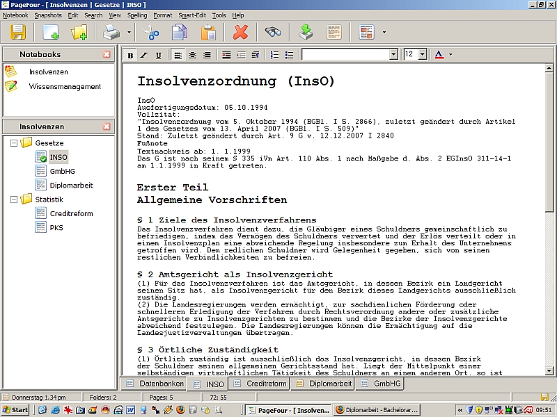 Screenshot mit Inhalten
